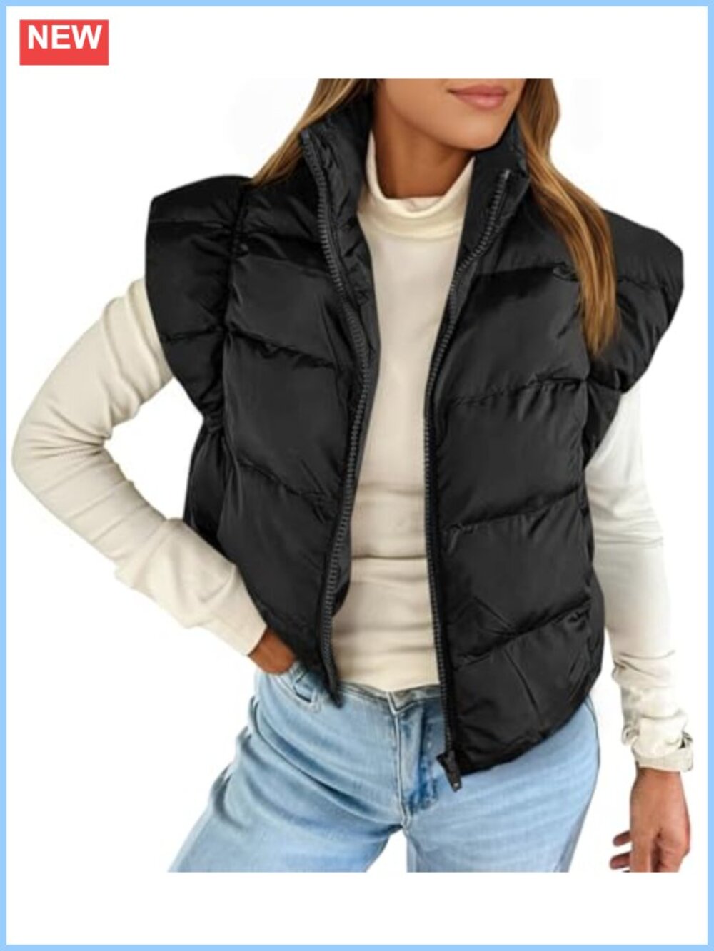 Cropped Puffer Vest Zip Up Quilted Jacket Cap Sleeve